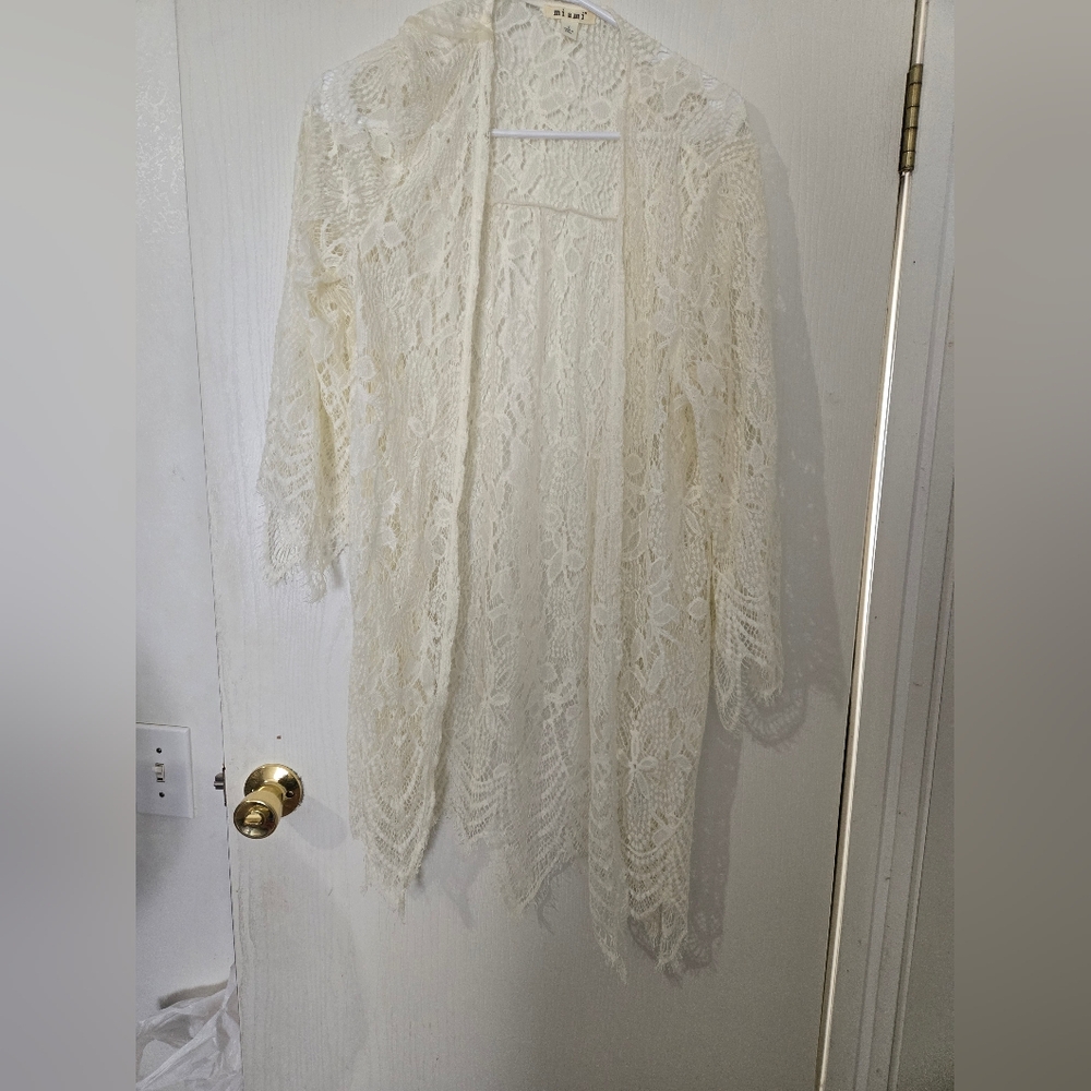 Large Miami Lace Women's Over Shirt Or Could Be Used As Swim Cover- Ivory